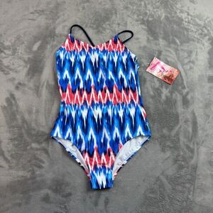 Kanu Surf Swimsuit Girls 12 Red White Blue One Piece Bathing Suit Kelly 3567